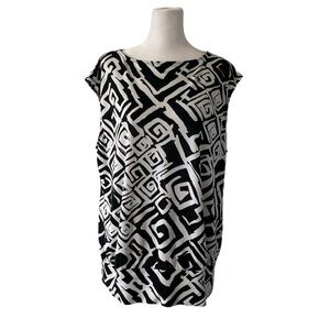 Jones New York XL blouse sleeveless black and white geometric